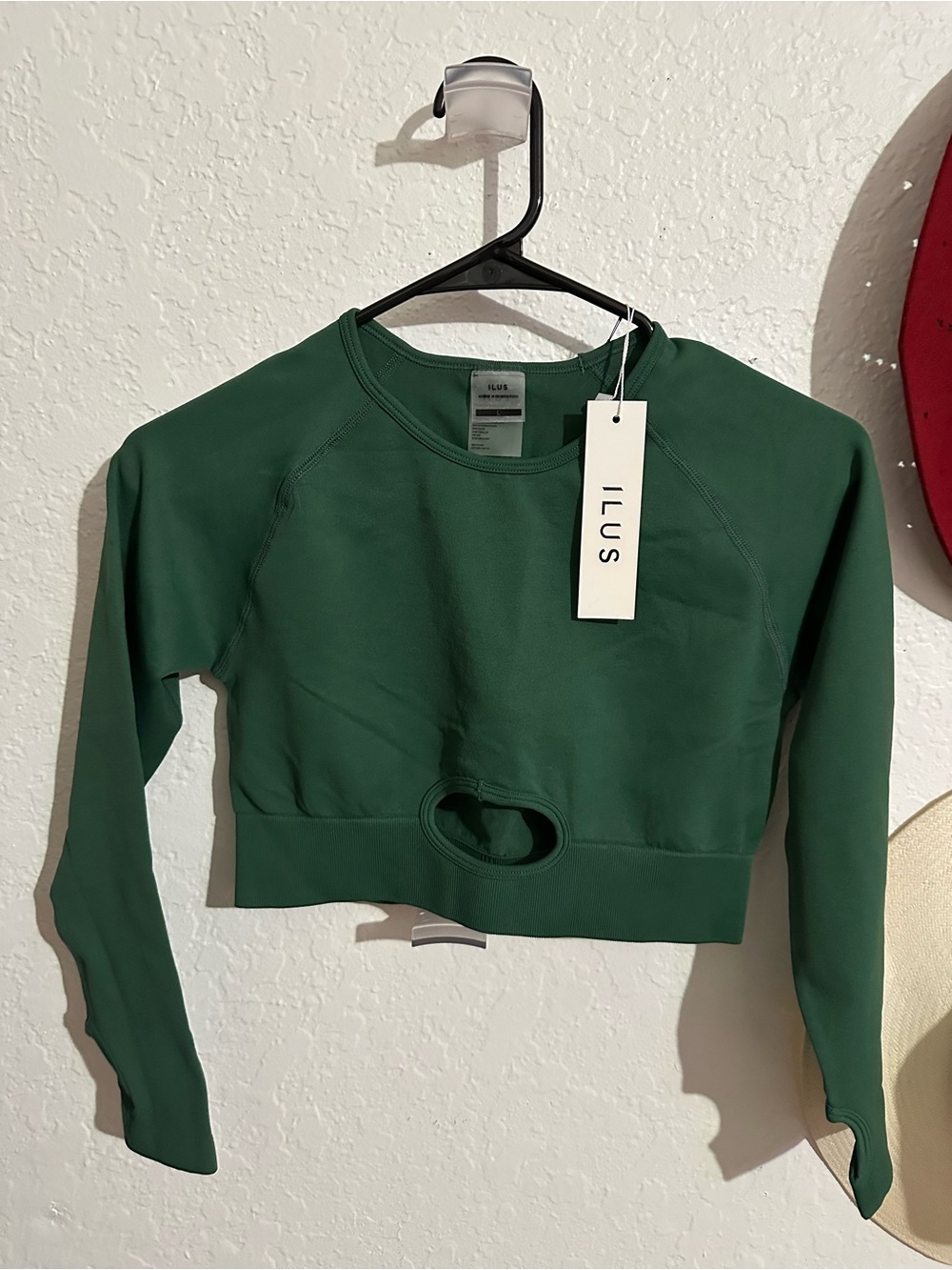 Forest Green Cropped Long-Sleeve Top with Front Cutout